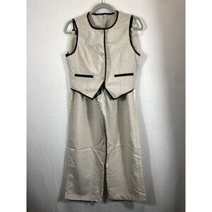 Two-Piece Beige & Black Trimmed Vest & Pants Set  Size M